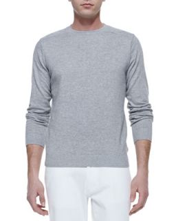 Mens Shoulder Detail Crewneck Sweater, Dark Gray   Zegna Sport   Dk gray