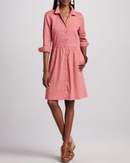3/4 Sleeve Linen Blend Shirtdress, Womens   Eileen Fisher   Coral (2X (18/20))