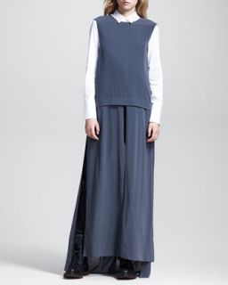 Womens Sleeveless Slit Front Dress   Brunello Cucinelli   Galaxy (LARGE)