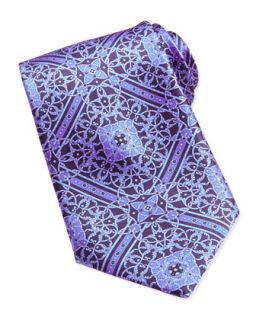 Mens Floral Medallion Pattern Silk Tie, Blue   Stefano Ricci   Brg 8