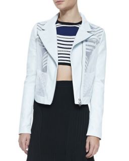 Womens Leather/Mesh Short Jacket   Ohne Titel   White (6)