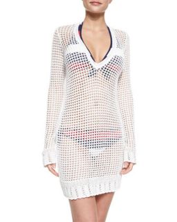 Womens See Through Crochet Beach Coverup   Tommy Bahama   White (X LARGE)