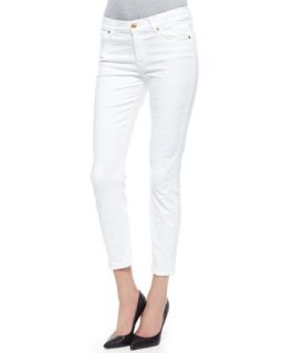 Womens Pieced Cropped Skinny Jeans, White   7 For All Mankind   Pcd wht royl