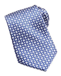 Mens Windowpane/Floral Pattern Silk Tie, Blue   Stefano Ricci   Blue 4
