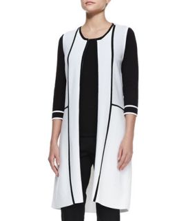 Long Mixed Knit Vest, Womens   Belford   White/Black (2X/20 22W)