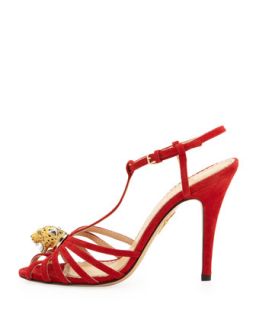 Clio Strappy Suede Ornament Sandal   Charlotte Olympia   Red (36.0B/6.0B)