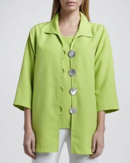 Womens Shantung Big Button Shirt, Petite   Caroline Rose   Lime (PL (12/14))