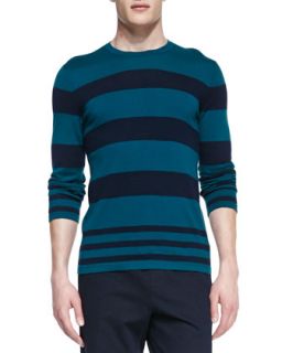 Mens Striped Crewneck Sweater, Green/Navy   Vince   Green/Navy (SMALL)