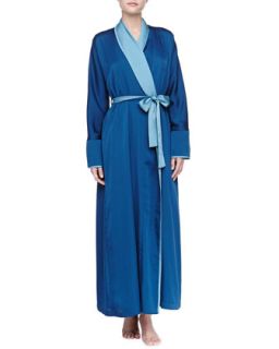 Womens Laundered Long Satin Robe, Mazarine Blue   Donna Karan   Mazarine blue