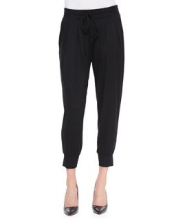 Womens Pleated Capri Pants with Pockets, Black   Three Dots   Black (LARGE)
