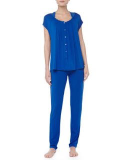 Womens Niloufer Short Sleeve Lace Trim Pajamas, Blue   La Perla   Blue (MEDIUM)