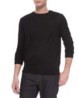 Mens Long Sleeve Lightweight Merino Wool Sweater, Black   Vince   Black (X 