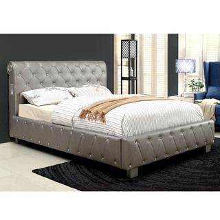 Furniture Of America Emmaline Silver Leatherette Platform Bed With Bluetooth Speakers