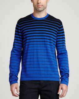 Mens Superfine Cashmere Striped Sweater, Blue Stripe   Blue stripes (X LARGE)