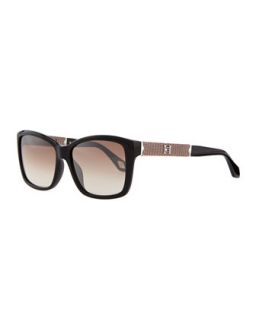 Rectangle Plastic Sunglasses, Black   Carolina Herrera   Black