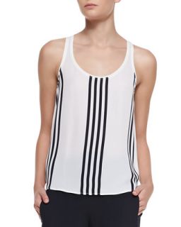 Womens Isaac Striped Georgette Tank   Theory   Ivory/Uniform (LARGE)