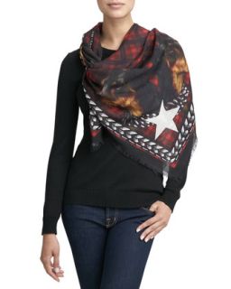 Doberman Square Wool Scarf, Red   Givenchy   Red