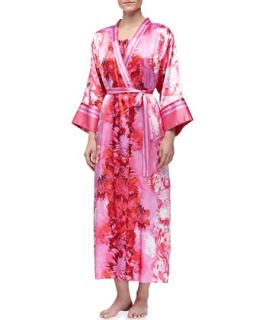 Womens Peony Charmeuse Long Robe   Oscar de la Renta   Floral print (LARGE)