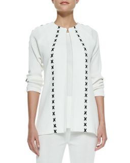Womens Whipstitch Long Jacket, Petite   Misook   New ivory/Black (PL (12/14))