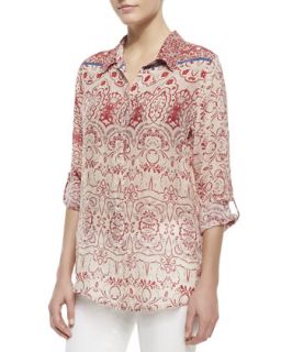 Womens Printed Georgette Button Front Blouse   Johnny Was Collection   Multi b
