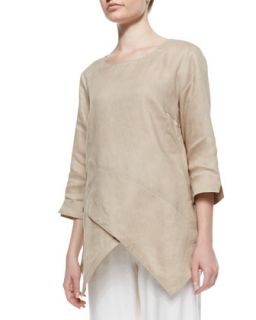 Womens Linen Asymmetric Long Tunic   Go Silk   Sesame (X SMALL (0/2))