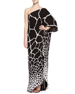 Womens Giraffe Print One Shoulder Gown   Roberto Cavalli   Black/White (46/10)