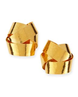 Ruban Ribbon Gold Knot Clip On Stud Earrings   Herve Van Der Straeten   Gold