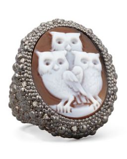 Diamond Trim Hand Carved Owl Cameo Ring   AMEDEO   (7)