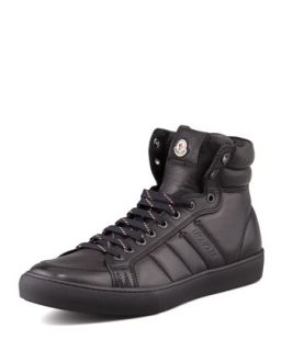 Mens Lyon Leather High Top Sneaker, Black   Moncler   Black (41)