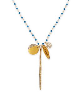 Strength Coin Talisman Necklace with Dark Blue Beads   Sequin   Dark blue/Gold