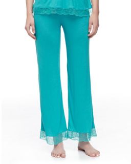 Womens Summer Jersey Lace Trim Pants, Turquoise   Eberjey   Turquoise (SMALL/0 