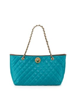Borsa Quilted Faux Leather Tote, Taupe/Turquoise   Moschino