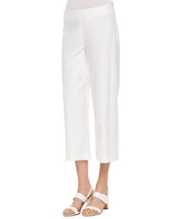 Womens Wide Leg Washable Crepe Cropped Pants   Eileen Fisher   White (XXS (0))