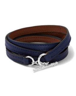 Mens Pelle Sterling Toggle Leather 4 Wrap Bracelet in Blue, Size 2   Ippolita  