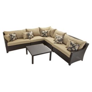 Deco 6 Piece Wicker Patio Sectional Seating Furniture Set   Beige