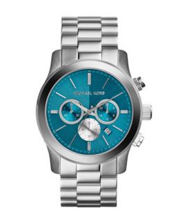 Oversize Silver Color Stainless Steel Runway Chronograph Watch   Michael Kors  