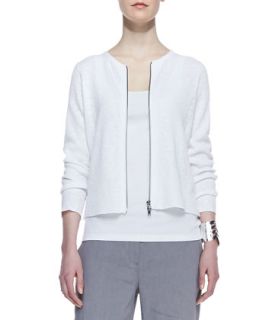 Womens Polished Organic Zip Front Cardigan, Petite   Eileen Fisher   White (PL