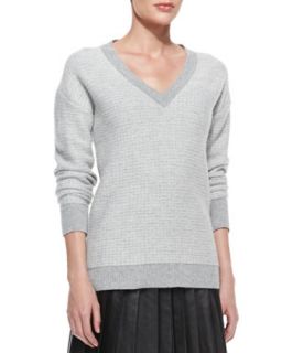 Womens V Neck Reverse Tweed Sweater   Belstaff   Gray cream (MEDIUM)