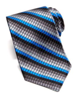 Mens Textured Box Stripe Silk Tie, Black   Robert Graham   Black