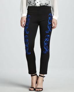 Womens Embroidered Skinny Pants   Clover Canyon   Black/Cobalt (SMALL)