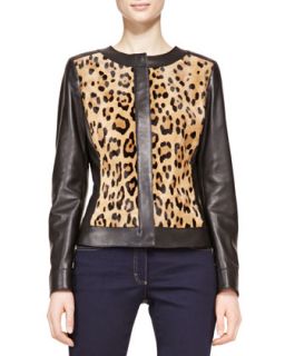 Womens Long Sleeve Leather Leopard Jacket   Escada   Leopard (44)