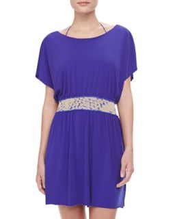 Womens Contrast Belt Flowy Coverup Dress   Cecilia Prado   Blue/Golden (SMALL)