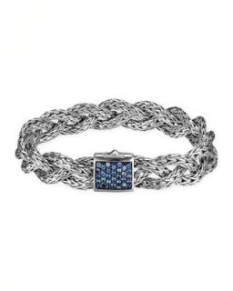Classic Chain Small Braided Silver Bracelet, Blue Sapphire   John Hardy   Silver