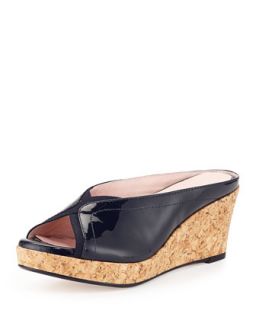 Selinda Cork Wedge Leather Slide Sandal, Navy   Taryn Rose   Navy (38.5B/8.5B)