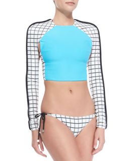 Womens Long Sleeve Cutout Rashie Surf Shirt   Suboo   Check blue (0)