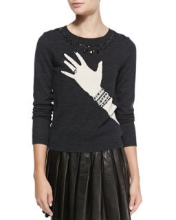 Womens Hand with Ring Sweater   Alice + Olivia   Dk grey/Nude/Sil (LARGE)