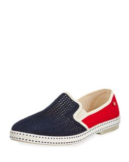 Mens France Classic Canvas Slip On, Blue/Red   Rivieras   Blue/Red (45/11.0D)