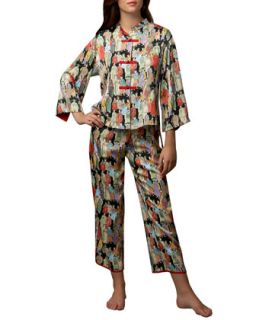 Womens Two Piece Dynasty Printed Pajamas   Natori   Black (SMALL/4 6)
