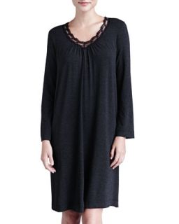 Womens Liz Lace Trim Long Sleeve Gown   Hanro   Caviar (SMALL)