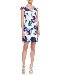 Womens Evan Cap Sleeve Floral Print Dress, Multicolor   Shoshanna   Multi